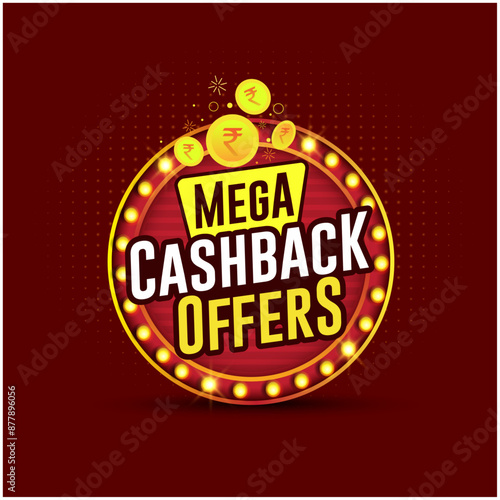 Retro Classic 3D Circle Red Neon Lights. Mega Cash Back offer Logo Label Unit Design Vector Layered.