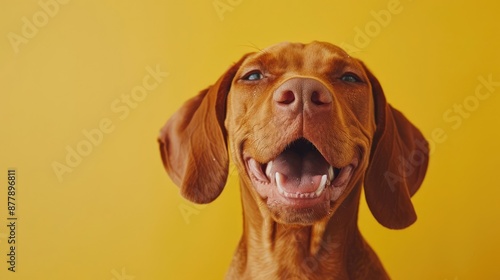 Wallpaper Mural Portrait photography of a cute little Vizsla happy smiling , studio shot isolated on single color background ,editorial style, shoot by DSLR . Torontodigital.ca