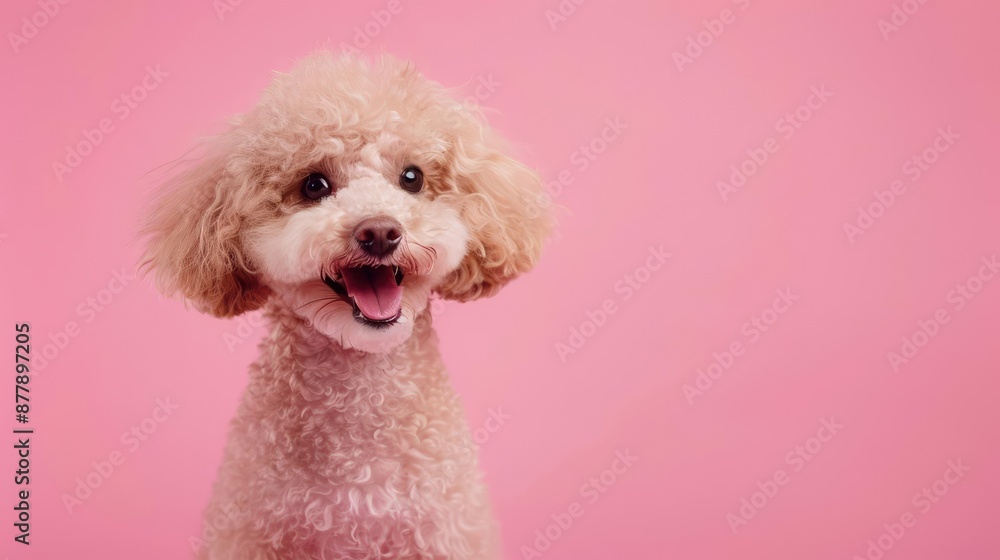 Portrait photography of a cute little Poodle happy smiling , studio shot isolated on single color background ,editorial style, shoot by DSLR . Portrait photography of a cute little Poodle happy smiling , studio shot isolated on single color background ,editorial style, shoot by DSLR .