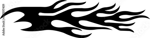 Tribal black flat fire and flame tattoo design. Silhouette of tribal bonfire, symbol of flammable fuel, gas and oil danger, heat of burning fireball and fiery devil hell on transparent background.