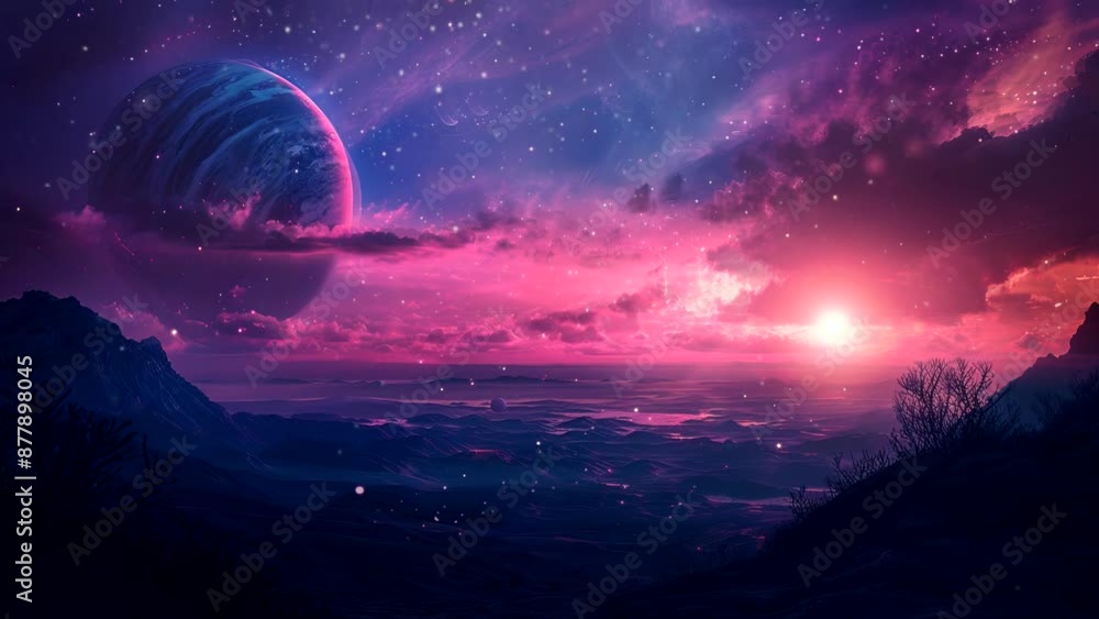 Amethyst Odyssey: A Captivating Glimpse of the Purple Planet. Seamless looping time-lapse virtual 4k video animation Amethyst Odyssey: A Captivating Glimpse of the Purple Planet. Seamless looping time-lapse virtual 4k video animation