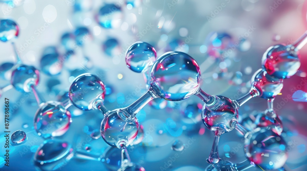 Abstract 3D water molecule illustration, highlighting intricate details and vibrant colors, perfect for a science background. Abstract 3D water molecule illustration, highlighting intricate details and vibrant colors, perfect for a science background.