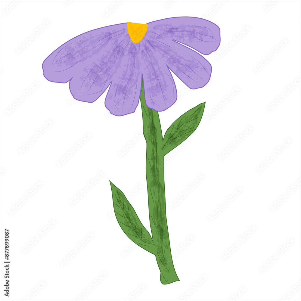 cartoon watercolor purple flower with green leaves cartoon watercolor purple flower with green leaves