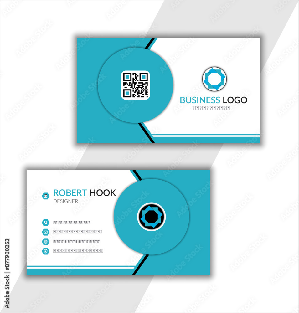 Fototapeta premium Double-sided modern business card template with artistic features, vector illustration, creative shapes, gradient face and landscape mode
