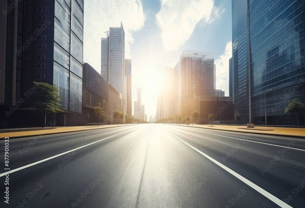 Naklejka premium Urban Sunrise Over Empty City Street