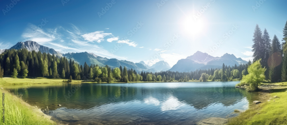 Serene Mountain Lake Under Clear Sky Serene Mountain Lake Under Clear Sky