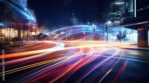 Vibrant Night City Light Trails