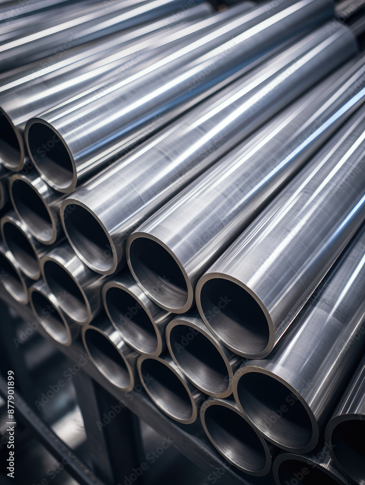 Stack of Shiny Industrial Metal Tubes