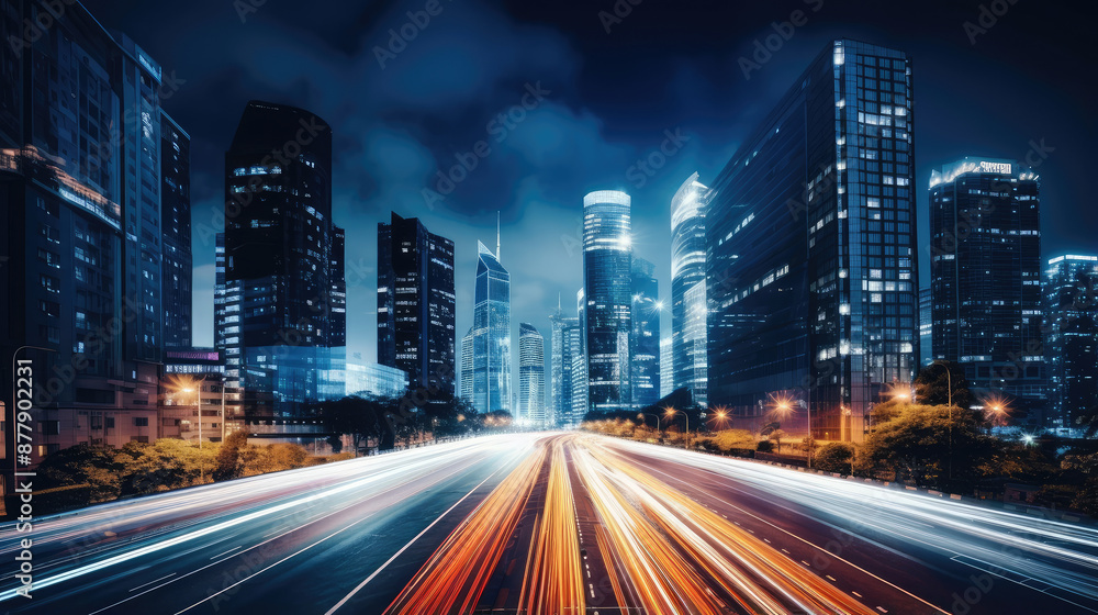 Fototapeta premium Vibrant Metropolis: Streaming Lights & Urban Nights