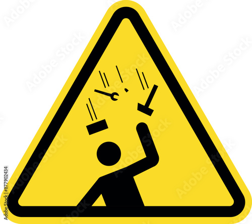 Warning falling debris sign. Black on yellow background. Safety signs and symbols.
