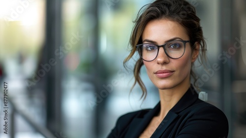 Businesswoman Wearing Glasses in Modern Office Setting