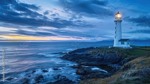 Wallpaper Mural Lighthouse Silhouette at Dawn with Dramatic Sky and Ocean Views Torontodigital.ca