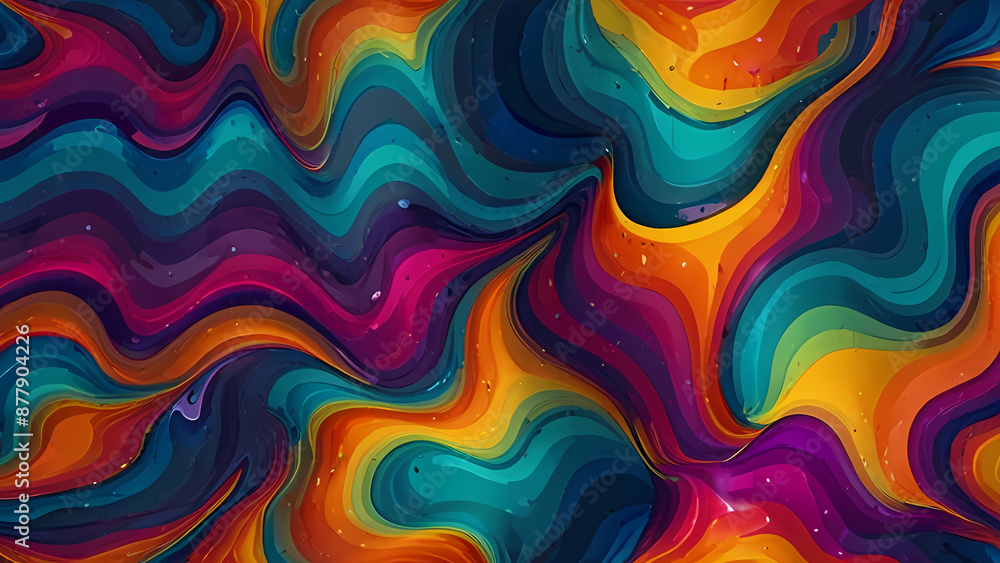 Obraz premium abstract psychedelic background with bold, contrasting colors, and flowing, organic shapes that blend seamlessly into one another, creating a hypnotic effect
