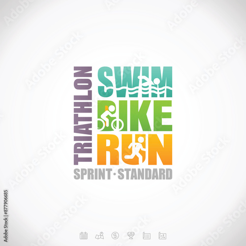 Triathlon swim bike run fitness symbol infographic
