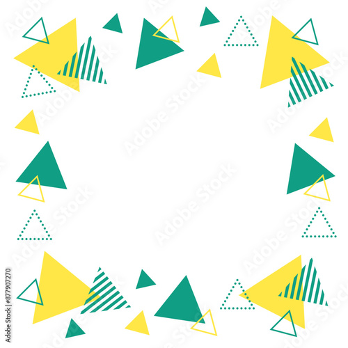 幾何学 三角 メンフィス フレーム 緑と黄色 正方形