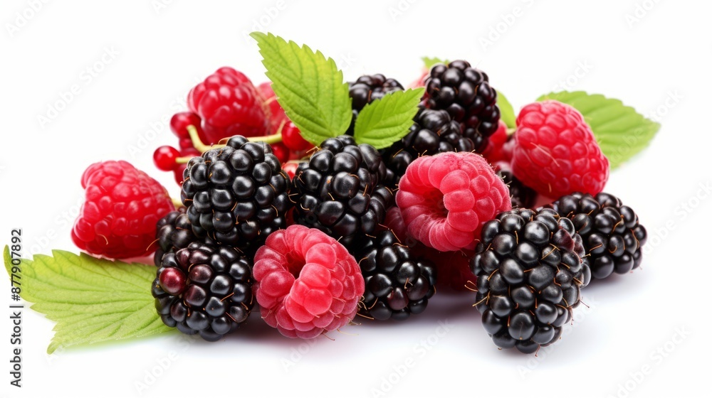 Wild berries mix: fresh raspberries, blueberries, and blackberries isolated on white background with clipping path, full depth of field, perfect for healthy eating, organic food, and summer recipe con Wild berries mix: fresh raspberries, blueberries, and blackberries isolated on white background with clipping path, full depth of field, perfect for healthy eating, organic food, and summer recipe con