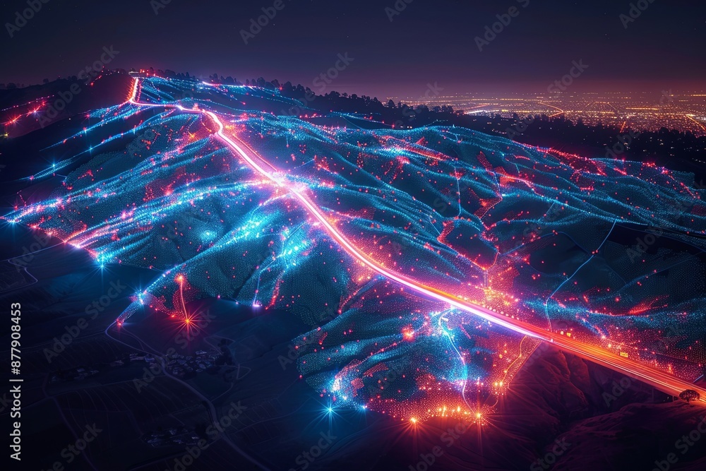 Digital map of California US Network Connection created with Generative AI Digital map of California US Network Connection created with Generative AI