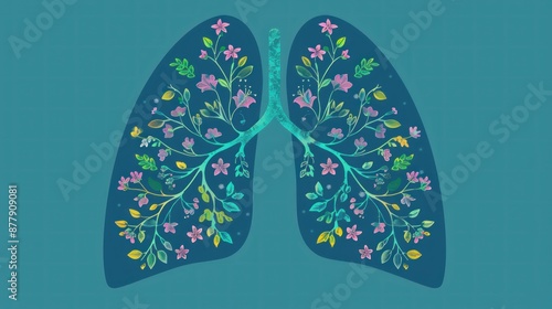 Lungs with Blooming Flowers, Watercolor Art