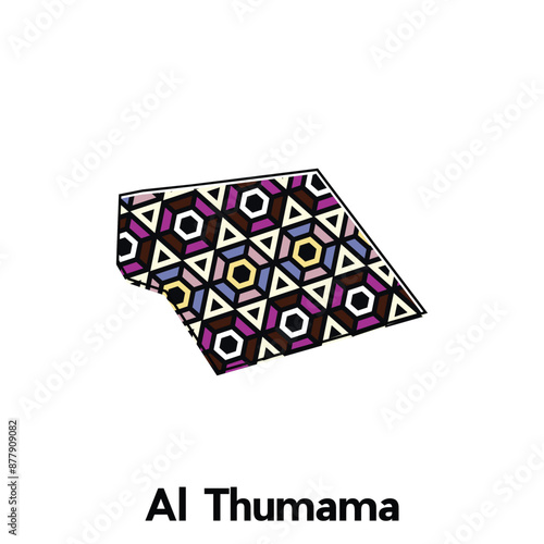 map City of Al Thumama vector, national borders and important cities illustration, map style with polygon colorful design template photo