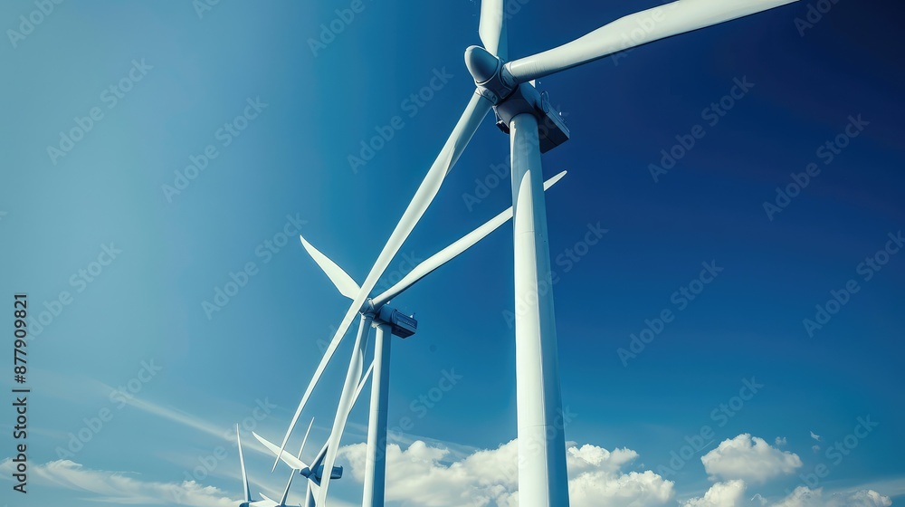 Majestic Wind Turbines Against Clear Sky Majestic Wind Turbines Against Clear Sky