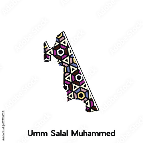 map City of Umm Salal Muhammed vector, national borders and important cities illustration, map style with polygon colorful design template photo