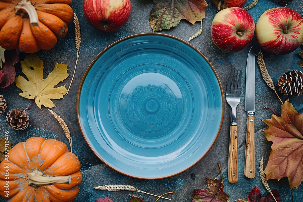 Collage with beautiful table setting with autumn decor for Thanksgiving Day on dark background, top view Collage with beautiful table setting with autumn decor for Thanksgiving Day on dark background, top view