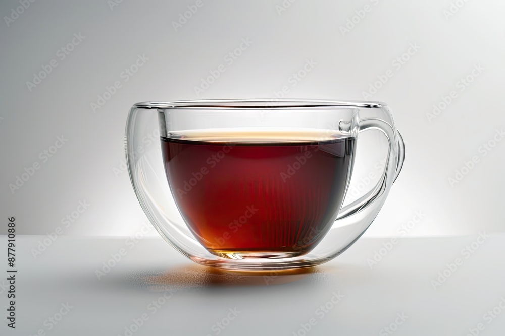 Clear glass cup with amber liquid on white background Clear glass cup with amber liquid on white background