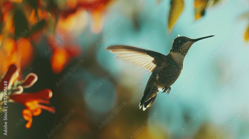 Fototapeta premium Vibrant Hummingbird in Mid-Flight, Perfect for Nature Lovers Generative AI