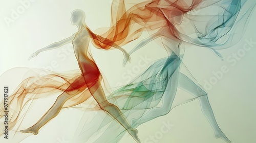Abstract human figures in motion, with elongated limbs and fluid lines capturing the essence of movement and dance