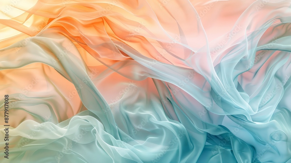 Obraz premium Abstract lines and curves in a pastel color palette, evoking a sense of calm and fluidity, reminiscent of flowing water