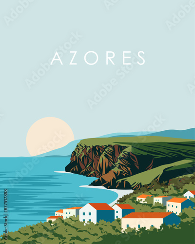 Azores Portugal travel poster, banner, postcard