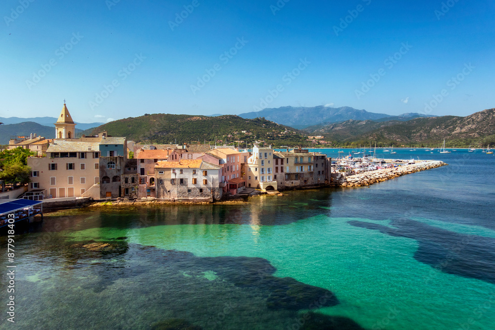 Fototapeta premium Saint-Florent old town and harbor, Corsica, France.