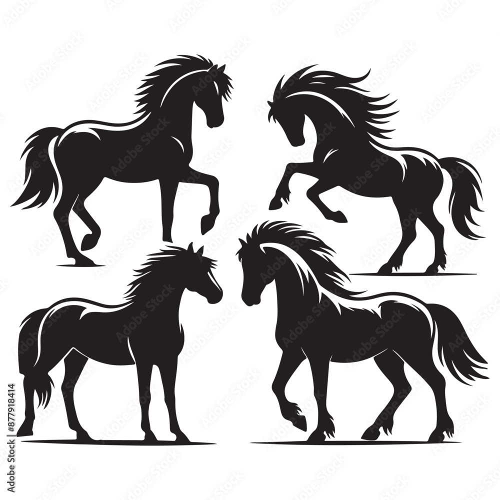 vector design horse set silhouette, majestic and detailed equestrian illustrations vector design horse set silhouette, majestic and detailed equestrian illustrations