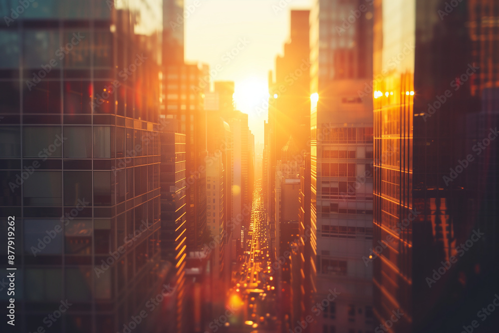 Sunset Backlight Shining Through CBD Skyscrapers Sunset Backlight Shining Through CBD Skyscrapers