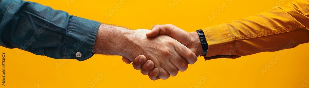 Two Hands Shaking on a Yellow Background Two Hands Shaking on a Yellow Background