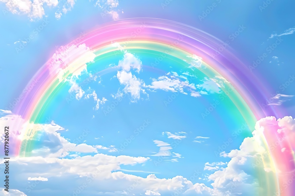 Rainbow Sky Illustration with White Clouds Rainbow Sky Illustration with White Clouds