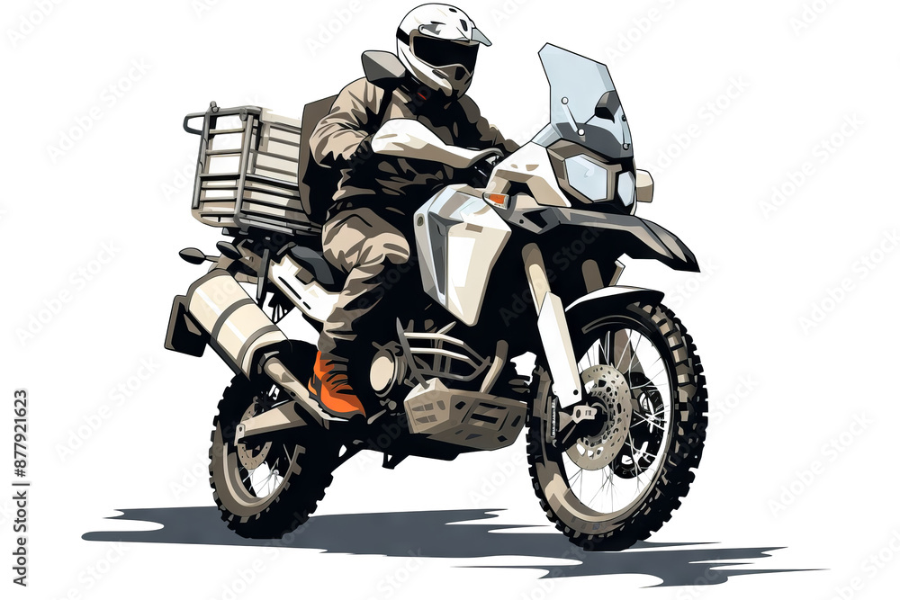 Motorcycle on white adventure motorcycle for travel and exploration, PNG style with transparent background