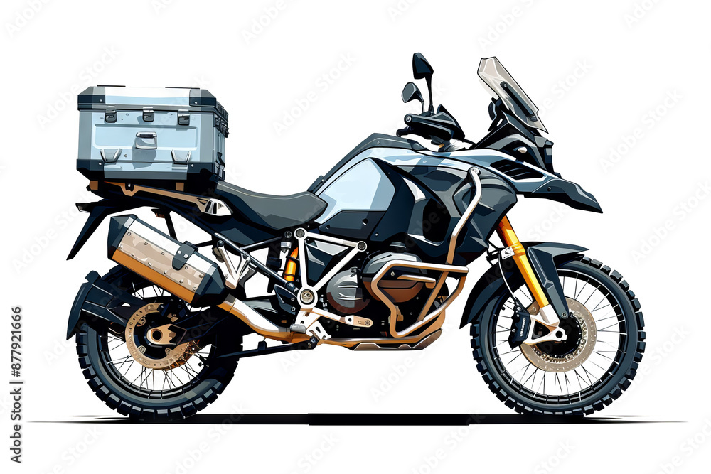 Motorcycle on white adventure motorcycle for travel and exploration, PNG style with transparent background Motorcycle on white adventure motorcycle for travel and exploration, PNG style with transparent background