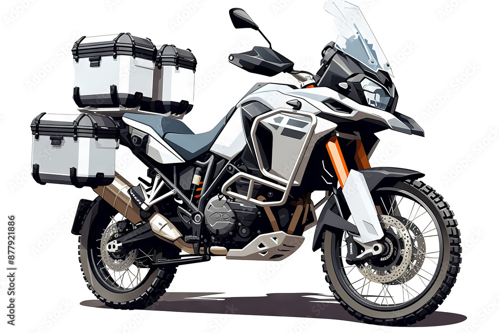 Motorcycle on white adventure motorcycle for travel and exploration, PNG style with transparent background Motorcycle on white adventure motorcycle for travel and exploration, PNG style with transparent background