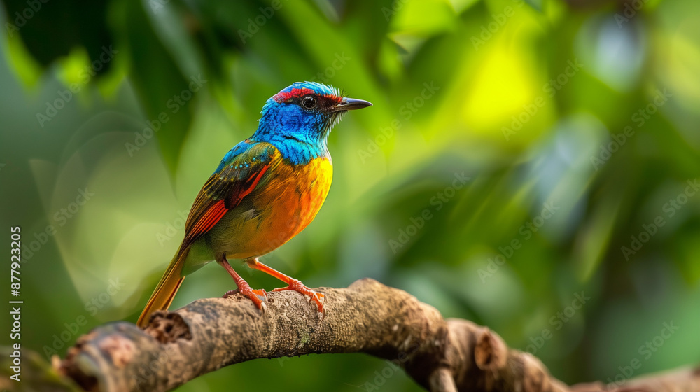 Kancil bird with colorful feathers perched on a tree branch, AI generated Images Kancil bird with colorful feathers perched on a tree branch, AI generated Images