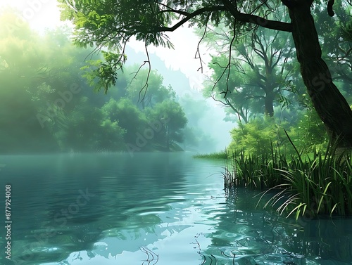 Serene Forest Lake Illustration