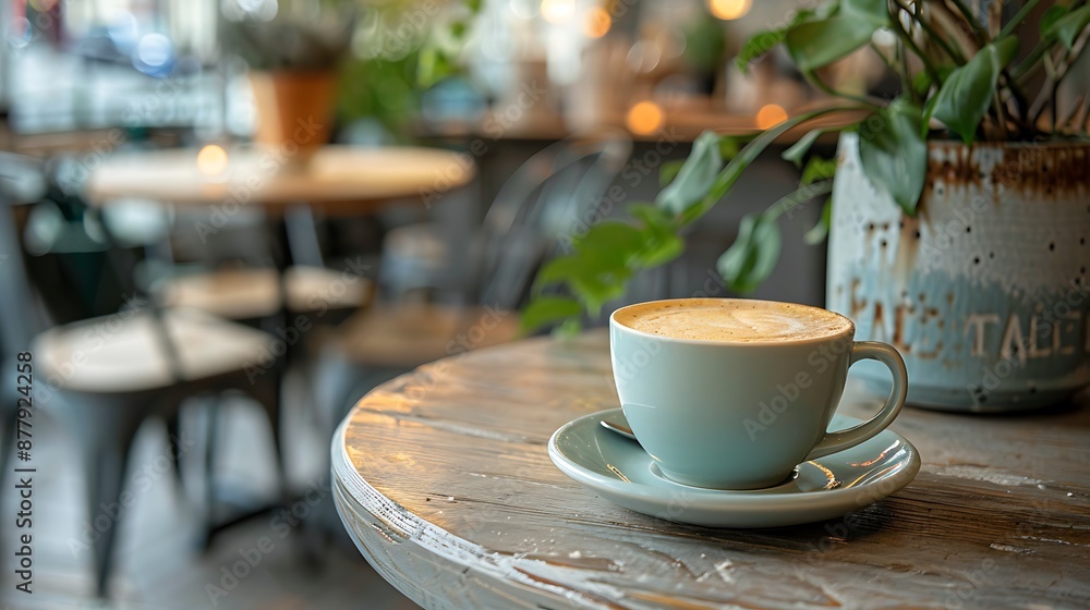 A cup of latte on wooden table A cup of latte on wooden table