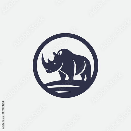 A striking rhino icon enclosed in a circle, symbolizing power and unity. Perfect for brands seeking a strong and cohesive identity in industries such as conservation, sports, or technology.