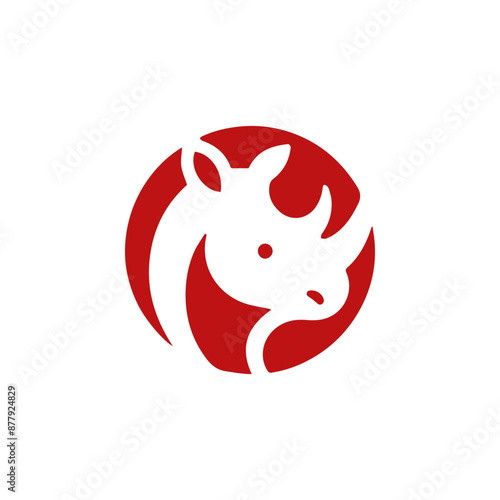 A powerful rhino head icon enclosed in a circle, symbolizing strength and unity. Perfect for brands seeking a bold and cohesive identity in industries like conservation, sports, or technology.