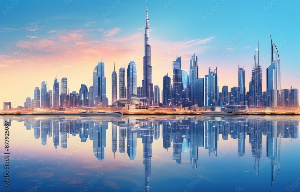 Fototapeta premium Modern Skyline Reflected in Tranquil Water