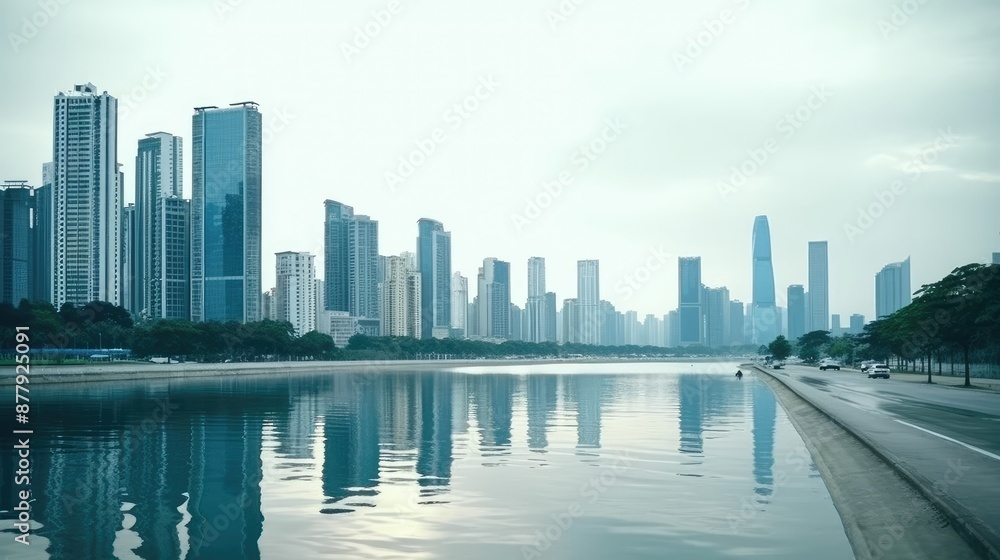Obraz premium Modern Skyline Reflected in Tranquil Waters