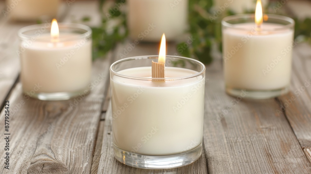 Fragrant bamboo wick candles set on a rustic wooden table, their soft glow and natural scent creating a harmonious and inviting atmosphere Fragrant bamboo wick candles set on a rustic wooden table, their soft glow and natural scent creating a harmonious and inviting atmosphere