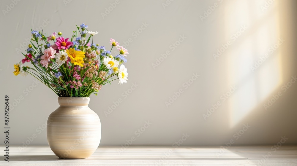 Freshly picked wildflowers in a charming vase, sunlight streaming through a window, filling the room with natural, uplifting scents Freshly picked wildflowers in a charming vase, sunlight streaming through a window, filling the room with natural, uplifting scents