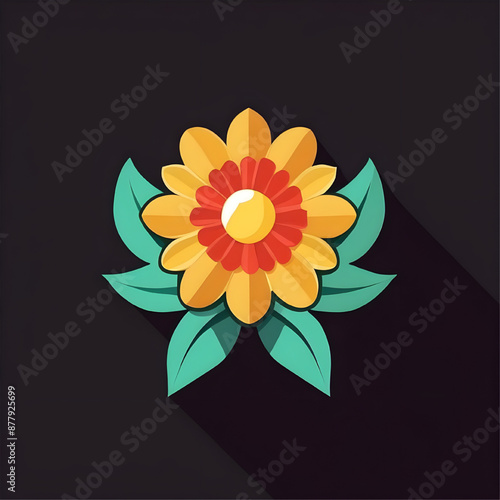 Golden Bloom in the Shadows: A vibrant, stylized flower illustration radiating warmth against a dark background. Perfect for designs needing a touch of nature's charm. 