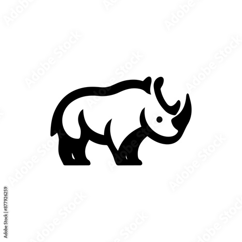 A minimalist rhino icon in vector style, symbolizing strength and simplicity. Ideal for brands looking for a clean and memorable identity in fields such as conservation, sports, or technology.